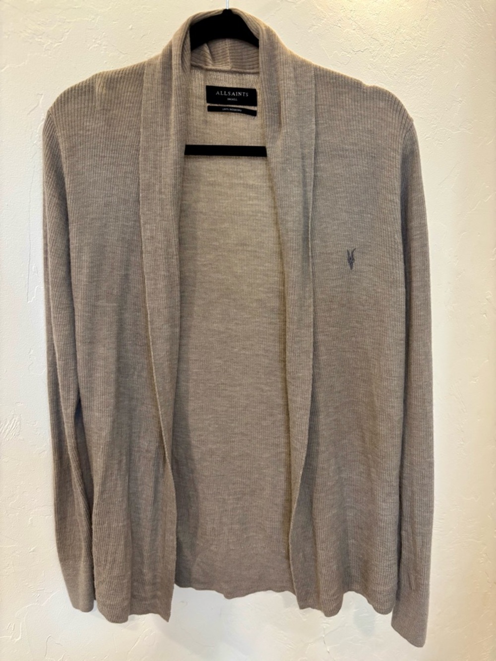 AllSaints RamSkull Merino Wool Open Cardigan